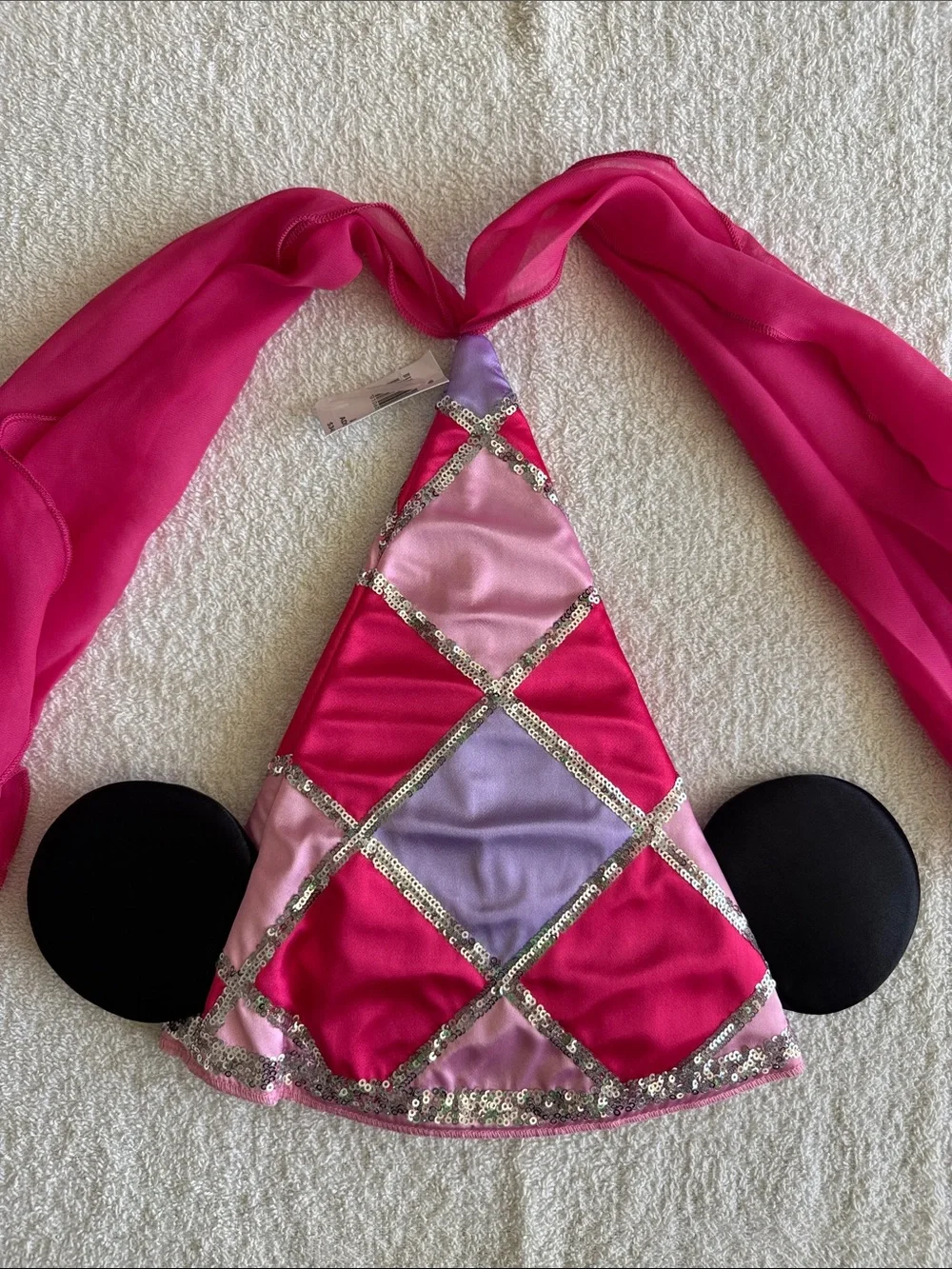 Disney Pink and Purple Sequin Minnie Mouse Cone Hat with Black Ears